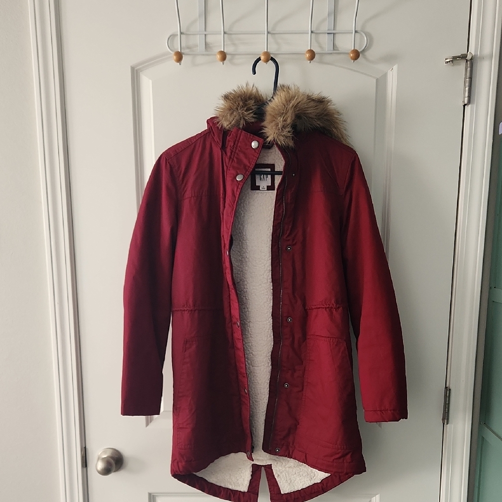 GAP Burgundy Jacket with Faux Fur Lining